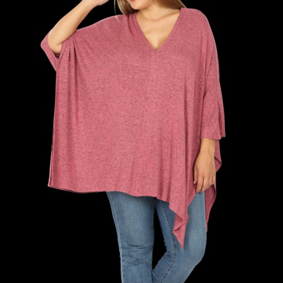 Rose Oversized V-Neck Poncho Sweater - Picture 2 of 4